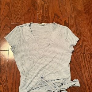 Reformation Soft Blue Ribbed Wrap Tee